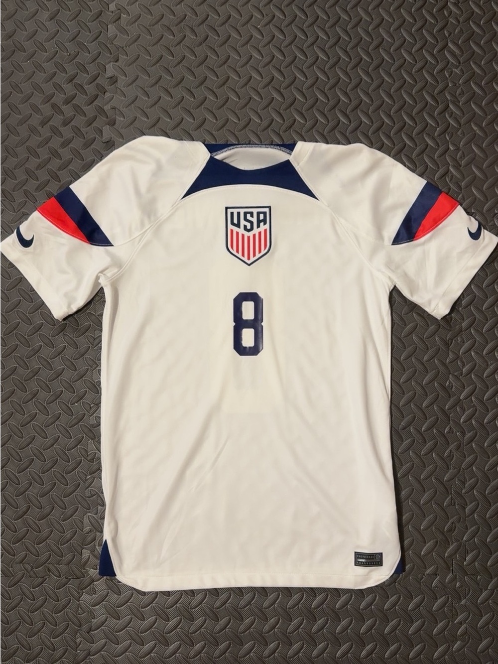 Nike USA Men's White Soccer Jersey with Navy & Red Accents - #8